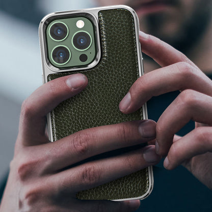 iPhone 13 Pro Max Kılıf Wiwu Genuine Leather Silver Calfskin Orjinal Deri Kılıf