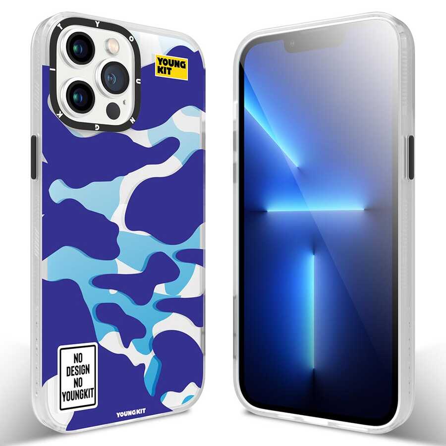 Apple iPhone 13 Pro Max Kılıf YoungKit Kamuflaj Serisi Kapak Mavi