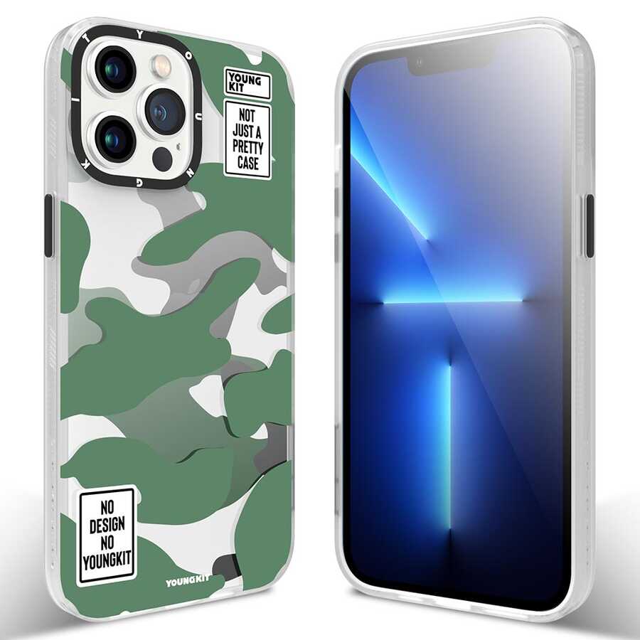 Apple iPhone 13 Pro Max Kılıf YoungKit Kamuflaj Serisi Kapak Mavi