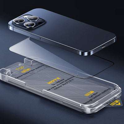 Apple iPhone 13 Pro Max Wiwu SQ-008 Oleofobik Easy Install Darbeye Karşı Dayanıklı Temperli Cam Ekran Koruyucu + Kolay Uygulama Aparatlı Siyah