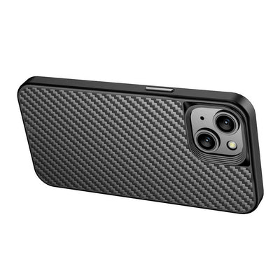 Apple iPhone 14 Kılıf Aramid Karbon Fiber Magsafe Özellikli Wlons Radison Kapak Siyah
