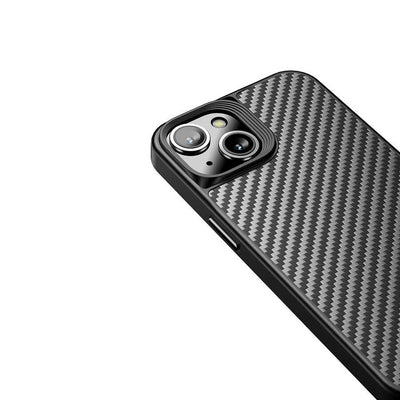 Apple iPhone 14 Kılıf Aramid Karbon Fiber Magsafe Özellikli Wlons Radison Kapak Siyah