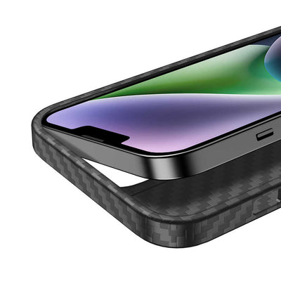 Apple iPhone 14 Kılıf Aramid Karbon Fiber Magsafe Özellikli Wlons Radison Kapak Siyah