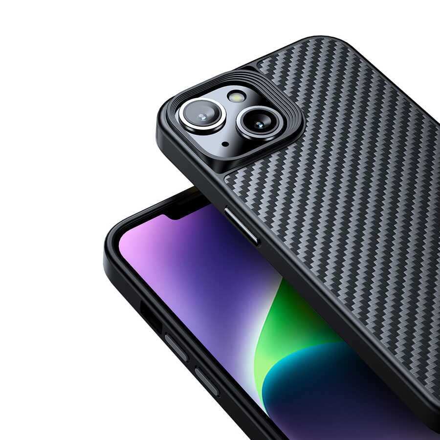 Apple iPhone 14 Kılıf Aramid Karbon Fiber Magsafe Özellikli Wlons Radison Kapak Siyah