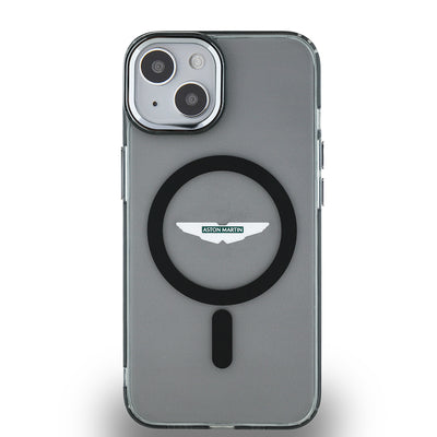 Apple iPhone 14 Kılıf Aston Martin Orjinal Lisanslı M-safe Şarj Özellikli  IML Baskı Logolu Metal Düğmeli Kapak Siyah
