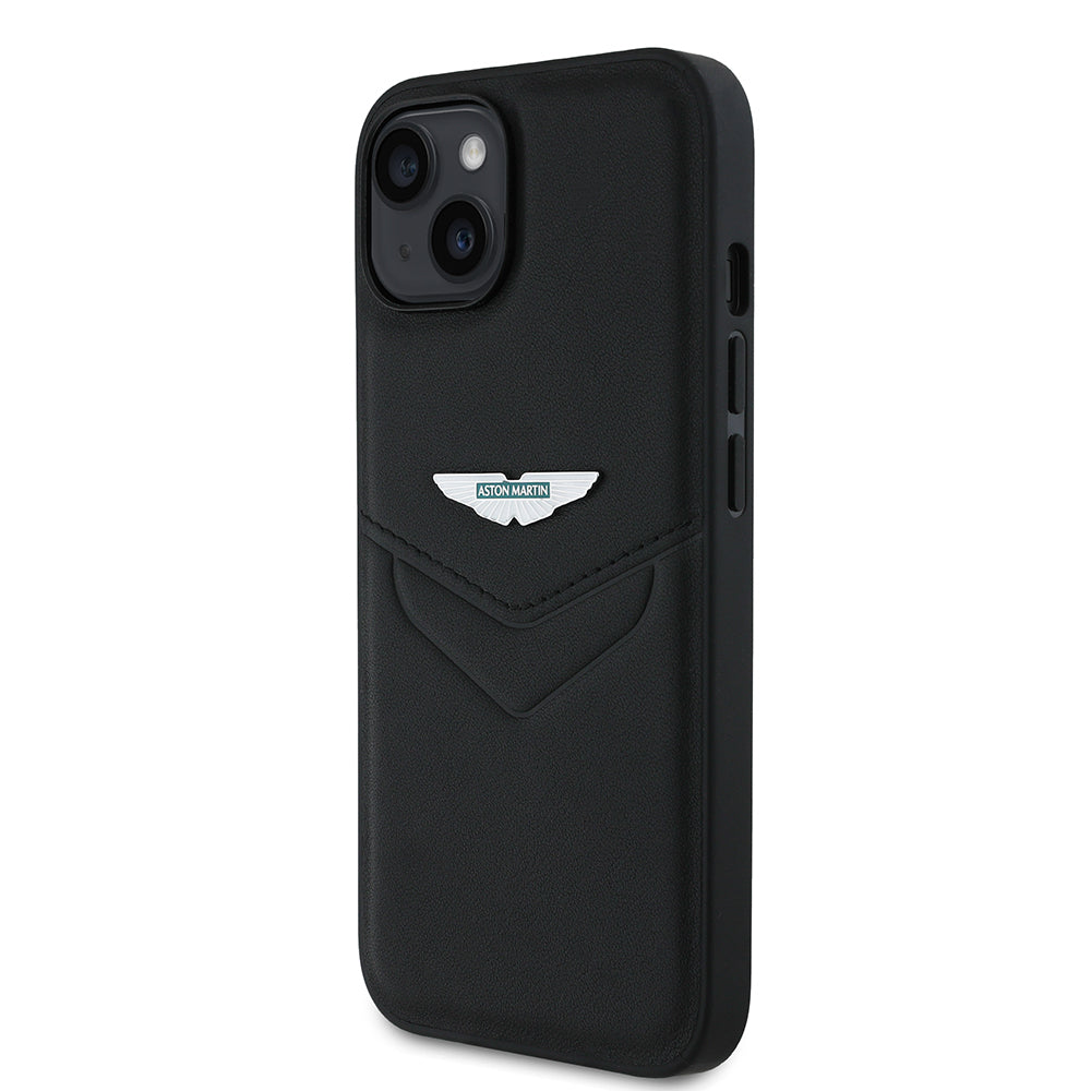 Apple iPhone 14 Kılıf Aston Martin Orjinal Lisanslı Victory Dizayn PU Deri Metal Logolu Kapak Siyah