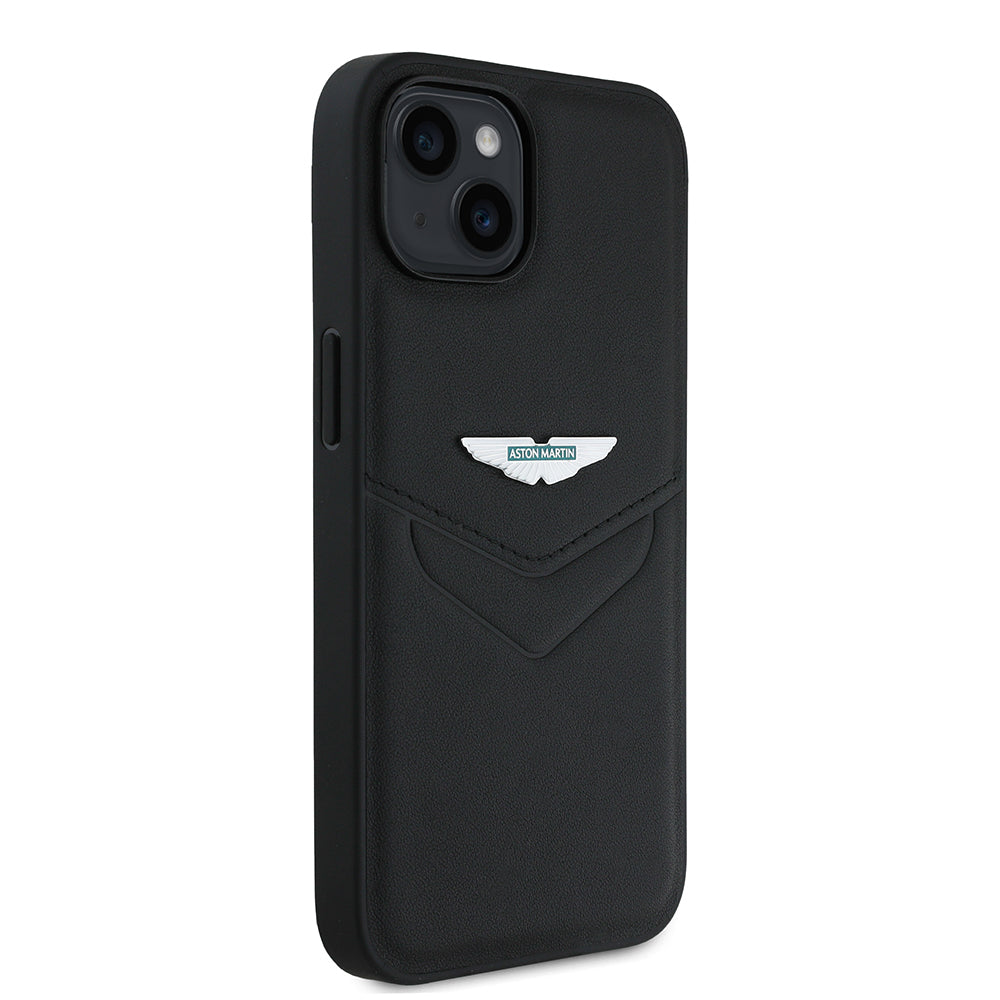 Apple iPhone 14 Kılıf Aston Martin Orjinal Lisanslı Victory Dizayn PU Deri Metal Logolu Kapak Siyah