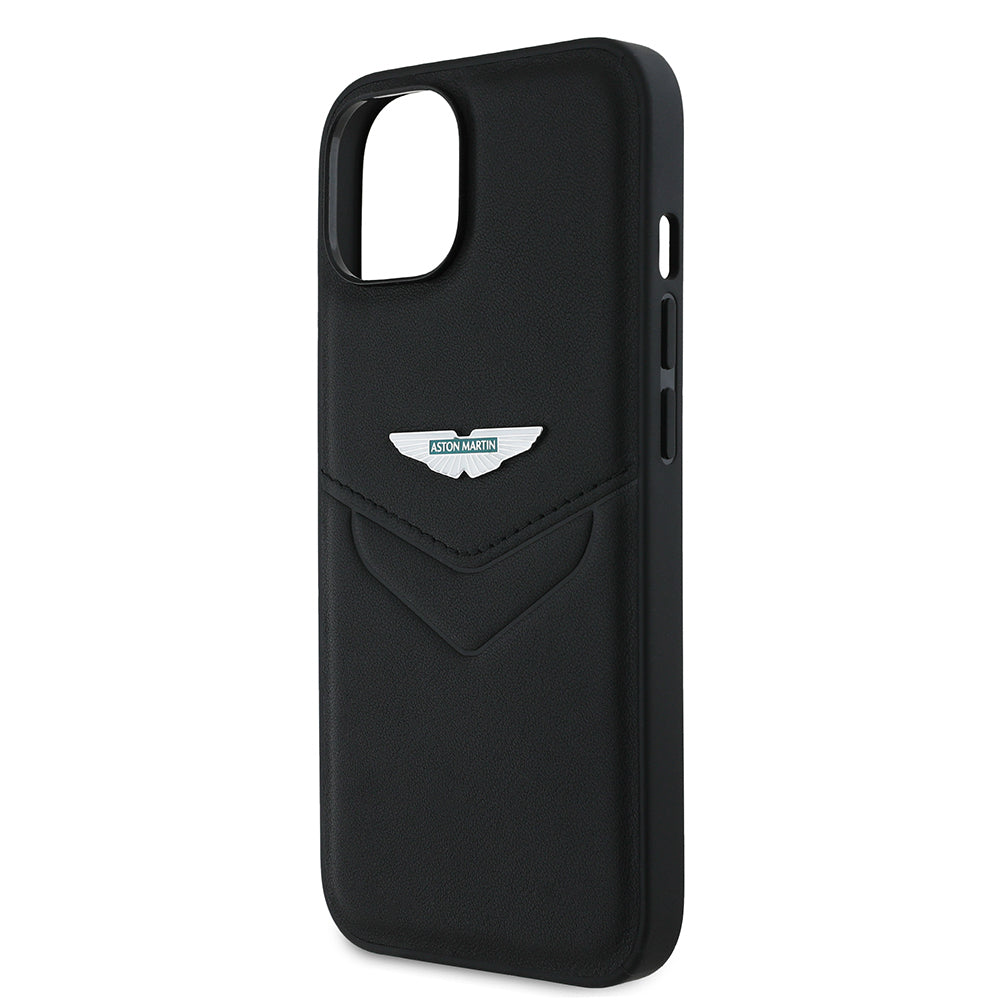 Apple iPhone 14 Kılıf Aston Martin Orjinal Lisanslı Victory Dizayn PU Deri Metal Logolu Kapak Siyah