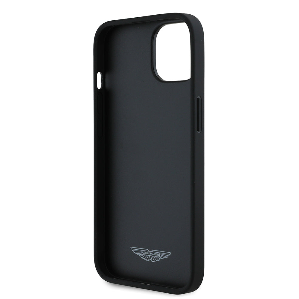 Apple iPhone 14 Kılıf Aston Martin Orjinal Lisanslı Victory Dizayn PU Deri Metal Logolu Kapak Siyah