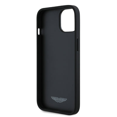 Apple iPhone 14 Kılıf Aston Martin Orjinal Lisanslı Victory Dizayn PU Deri Metal Logolu Kapak Siyah