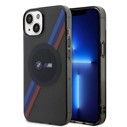 iPhone 14 Kılıf BMW M-safe Şarj Özellikli Transparan 3 Renkli Şerit Dizayn Kılıf