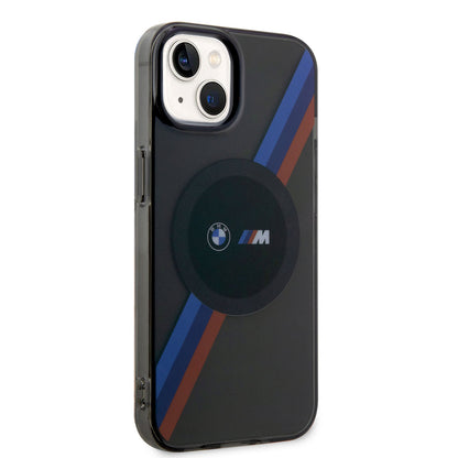 iPhone 14 Kılıf BMW M-safe Şarj Özellikli Transparan 3 Renkli Şerit Dizayn Kılıf