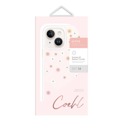 Apple iPhone 14 Kılıf Çiçek Desenli Taşlı Coehl Aster Kapak Pembe