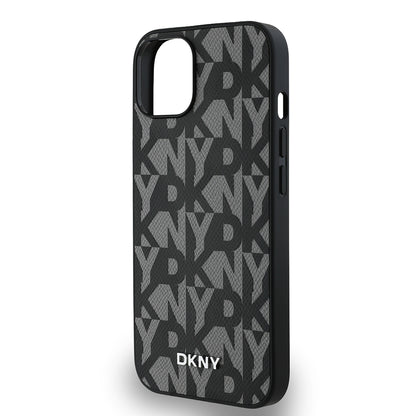 iPhone 14 Kılıf DKNY Orjinal Lisanslı M-safe Şarj Özellikli 3D Yazılı Grid Pattern Kılıf