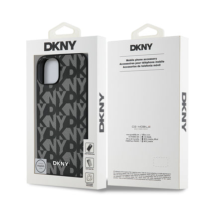 iPhone 14 Kılıf DKNY Orjinal Lisanslı M-safe Şarj Özellikli 3D Yazılı Grid Pattern Kılıf