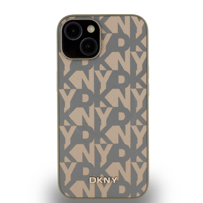 iPhone 14 Kılıf DKNY Orjinal Lisanslı M-safe Şarj Özellikli 3D Yazılı Grid Pattern Kılıf