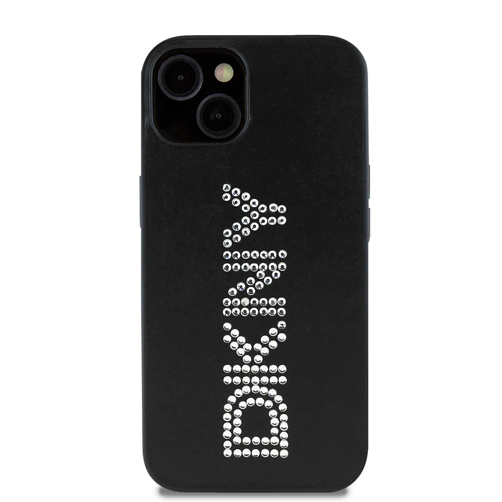 Apple iPhone 14 Kılıf DKNY Orjinal Lisanslı Taşlı DKNY Yazılı Metalik Rhinestones PU Deri Kapak Siyah