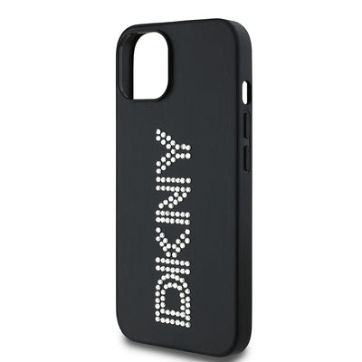 Apple iPhone 14 Kılıf DKNY Orjinal Lisanslı Taşlı DKNY Yazılı Metalik Rhinestones PU Deri Kapak Siyah