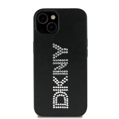 iPhone 14 Kılıf DKNY Orjinal Lisanslı Taşlı DKNY Yazılı Metalik Rhinestones PU Deri Kılıf