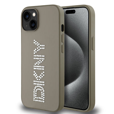 Apple iPhone 14 Kılıf DKNY Orjinal Lisanslı Taşlı DKNY Yazılı Metalik Rhinestones PU Deri Kapak Siyah