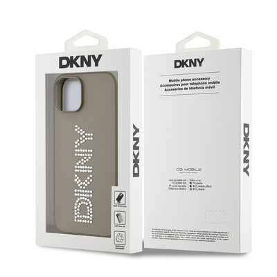 Apple iPhone 14 Kılıf DKNY Orjinal Lisanslı Taşlı DKNY Yazılı Metalik Rhinestones PU Deri Kapak Siyah