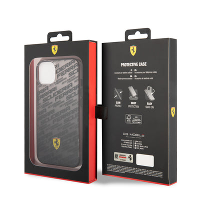 Apple iPhone 14 Kılıf Ferrari Orjinal Lisanlı Transparan SF Baskılı Dizayn Kapak Siyah