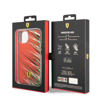 Apple iPhone 14 Kılıf Ferrari Orjinal Lisanslı Baskı Logolu Çimen Desenli Kapak Kırmızı