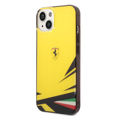 Apple iPhone 14 Kılıf Ferrari Orjinal Lisanslı Baskı Logolu İtalyan Bayrak Baskılı Dizayn Kapak Sarı