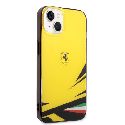 Apple iPhone 14 Kılıf Ferrari Orjinal Lisanslı Baskı Logolu İtalyan Bayrak Baskılı Dizayn Kapak Sarı