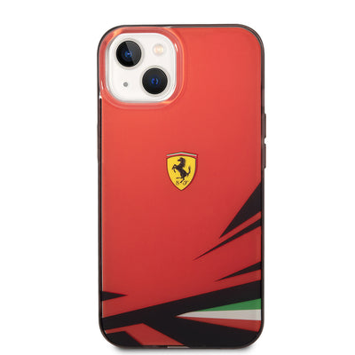 Apple iPhone 14 Kılıf Ferrari Orjinal Lisanslı Baskı Logolu İtalyan Bayrak Baskılı Dizayn Kapak Kırmızı