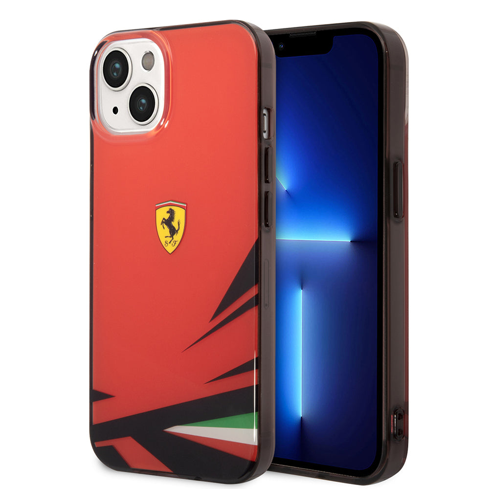 Apple iPhone 14 Kılıf Ferrari Orjinal Lisanslı Baskı Logolu İtalyan Bayrak Baskılı Dizayn Kapak Kırmızı