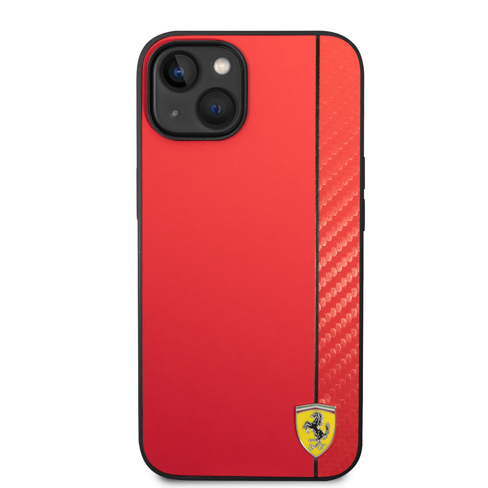 iPhone 14 Kılıf Ferrari Orjinal Lisanslı M-safe Şarj Özellikli Pu Deri Ve Karbon Şeritli Dizayn Kılıf