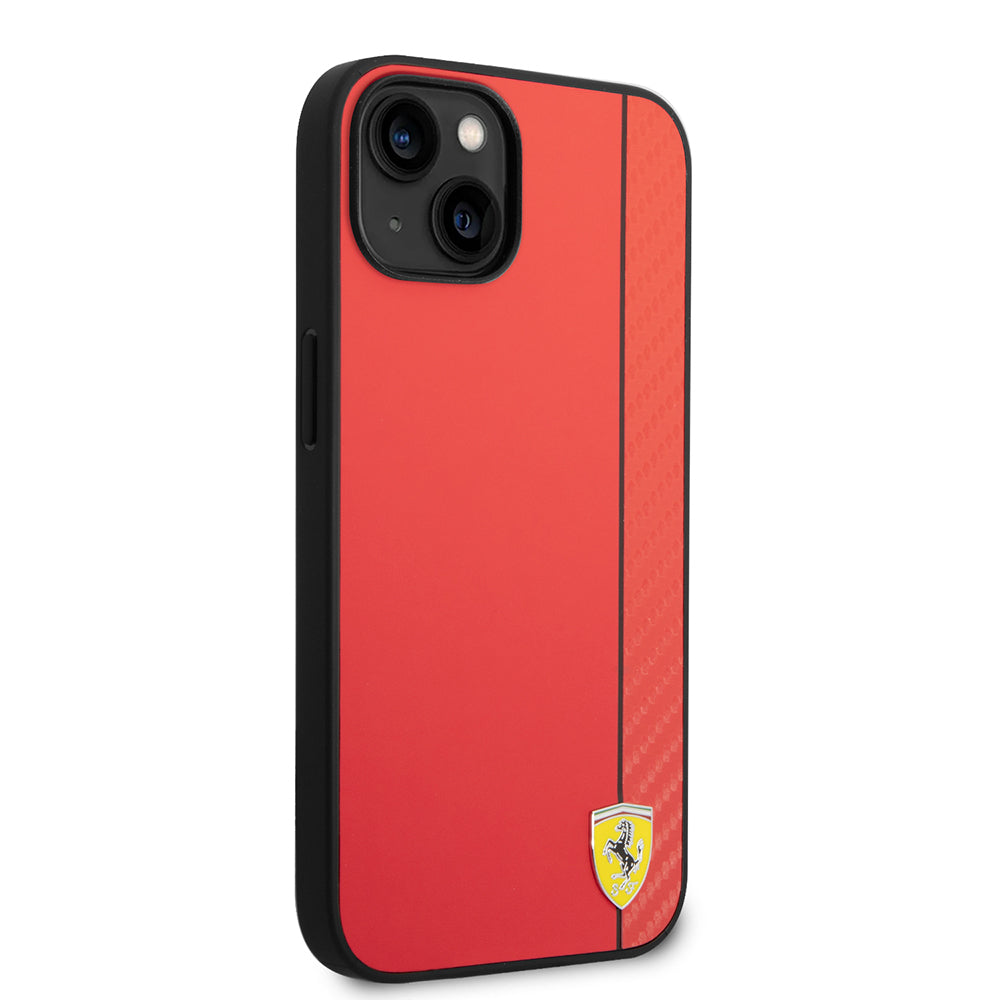iPhone 14 Kılıf Ferrari Orjinal Lisanslı M-safe Şarj Özellikli Pu Deri Ve Karbon Şeritli Dizayn Kılıf