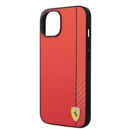 iPhone 14 Kılıf Ferrari Orjinal Lisanslı M-safe Şarj Özellikli Pu Deri Ve Karbon Şeritli Dizayn Kılıf