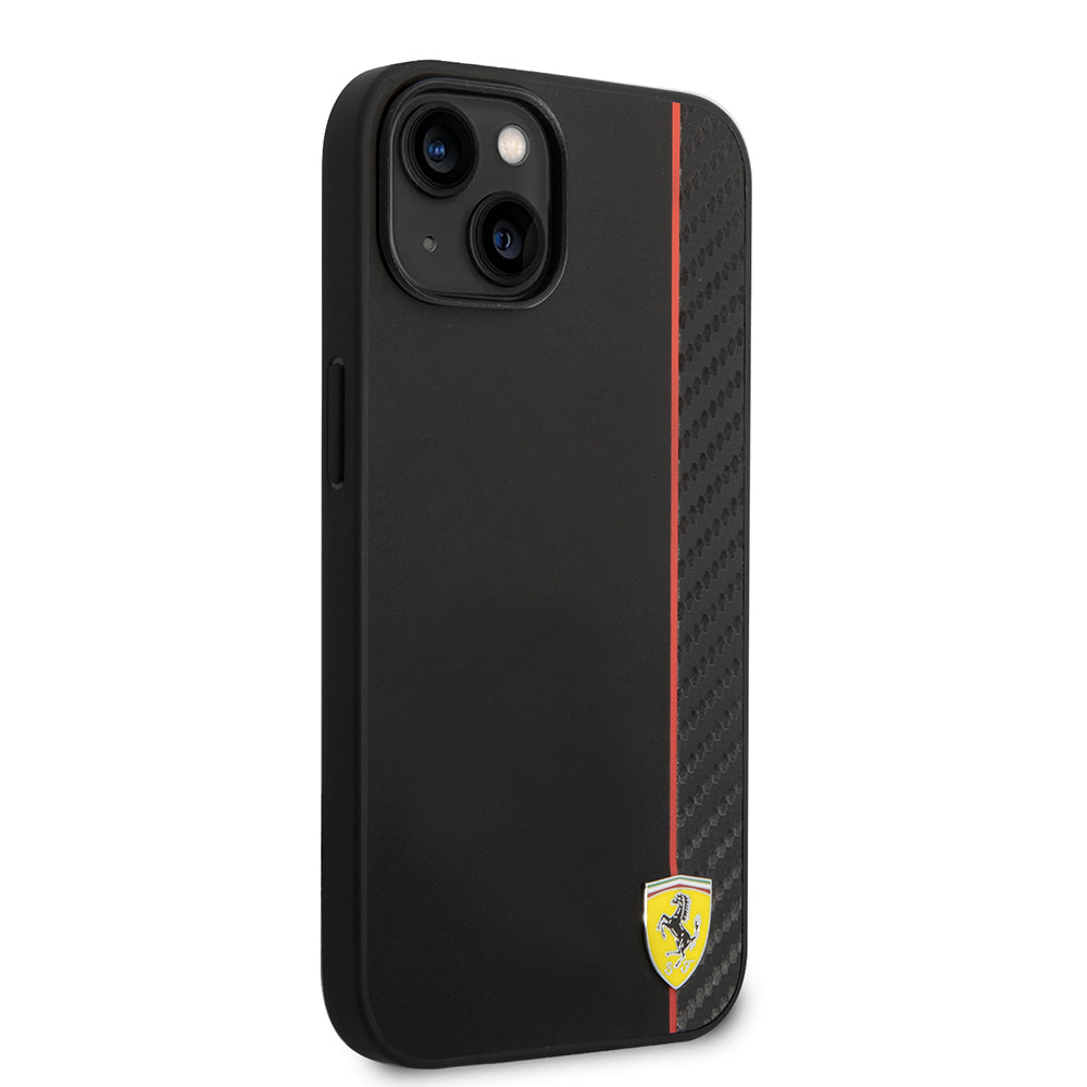 iPhone 14 Kılıf Ferrari Orjinal Lisanslı M-safe Şarj Özellikli Pu Deri Ve Karbon Şeritli Dizayn Kılıf
