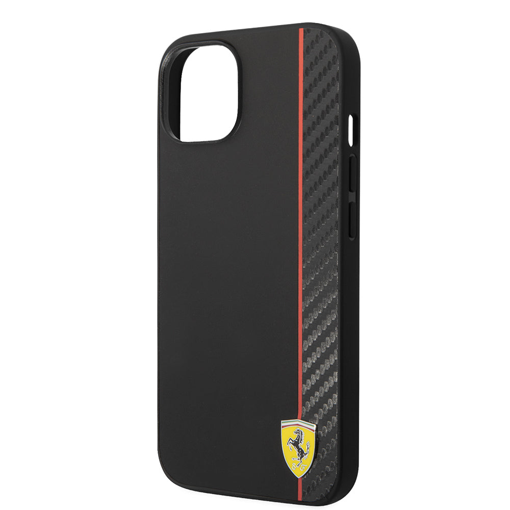 iPhone 14 Kılıf Ferrari Orjinal Lisanslı M-safe Şarj Özellikli Pu Deri Ve Karbon Şeritli Dizayn Kılıf