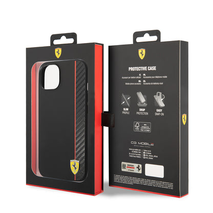iPhone 14 Kılıf Ferrari Orjinal Lisanslı M-safe Şarj Özellikli Pu Deri Ve Karbon Şeritli Dizayn Kılıf