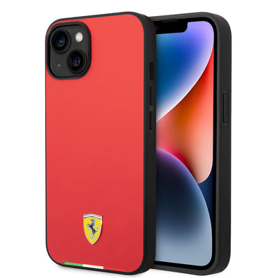 Apple iPhone 14 Kılıf Ferrari Orjinal Lisanslı PU Deri İtalyan Bayrak Dizayn Kapak Kırmızı
