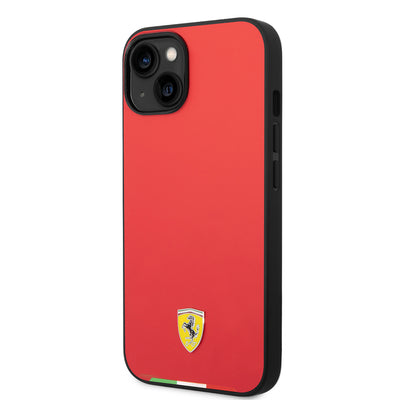 Apple iPhone 14 Kılıf Ferrari Orjinal Lisanslı PU Deri İtalyan Bayrak Dizayn Kapak Kırmızı