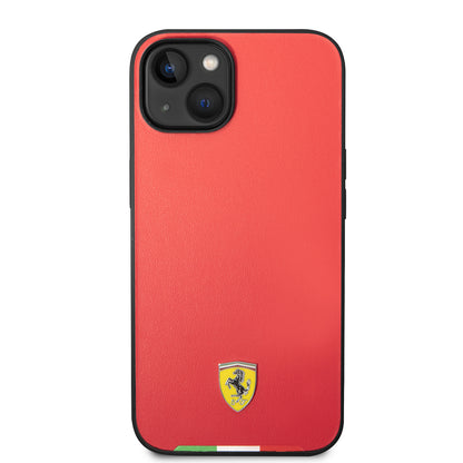 iPhone 14 Kılıf Ferrari Orjinal Lisanslı PU Deri İtalyan Bayrak Dizayn Kılıf