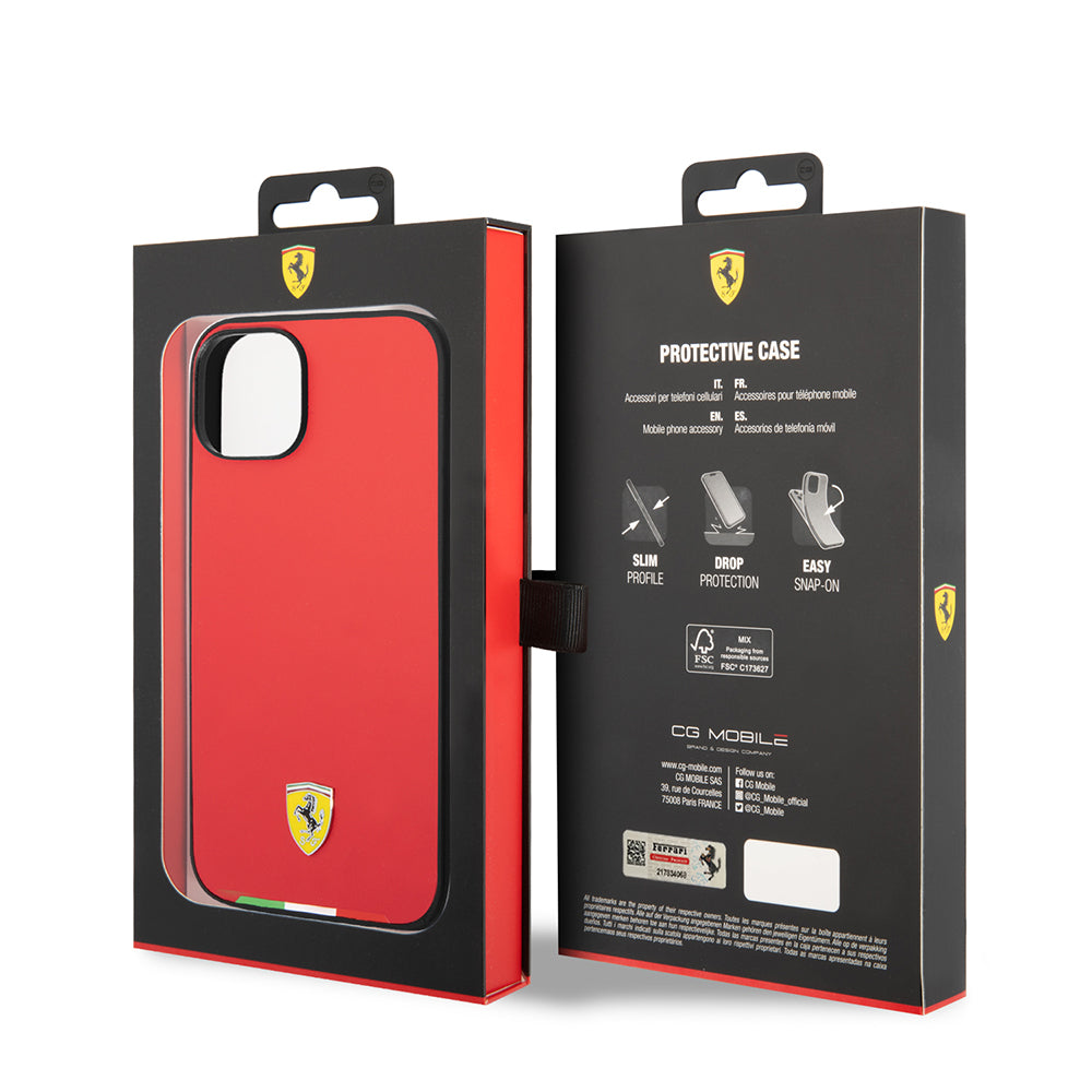 Apple iPhone 14 Kılıf Ferrari Orjinal Lisanslı PU Deri İtalyan Bayrak Dizayn Kapak Kırmızı