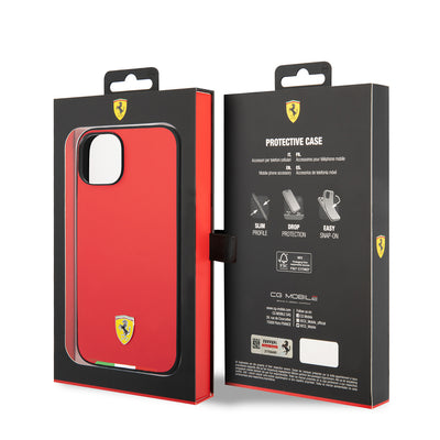Apple iPhone 14 Kılıf Ferrari Orjinal Lisanslı PU Deri İtalyan Bayrak Dizayn Kapak Kırmızı