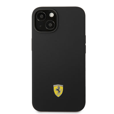 Apple iPhone 14 Kılıf Ferrari Orjinal Lisanslı Silikon Metal Logo Dizayn Kapak Siyah