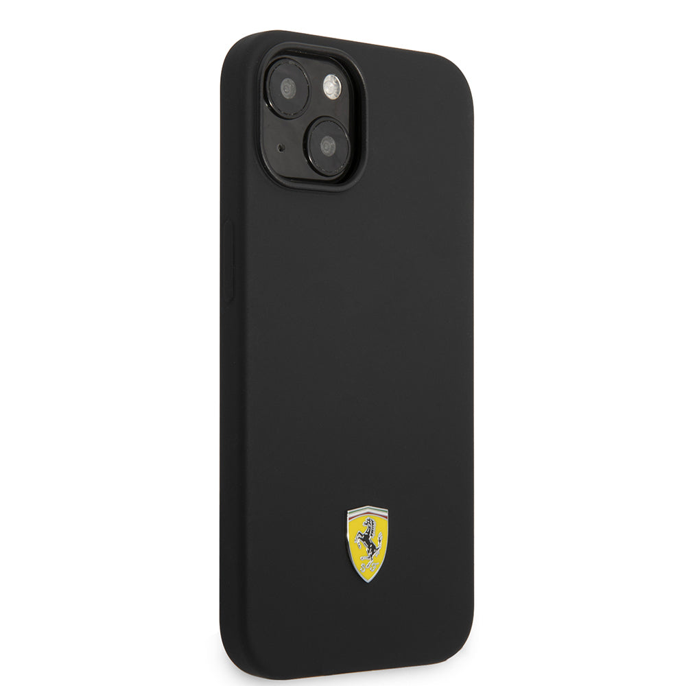 Apple iPhone 14 Kılıf Ferrari Orjinal Lisanslı Silikon Metal Logo Dizayn Kapak Siyah