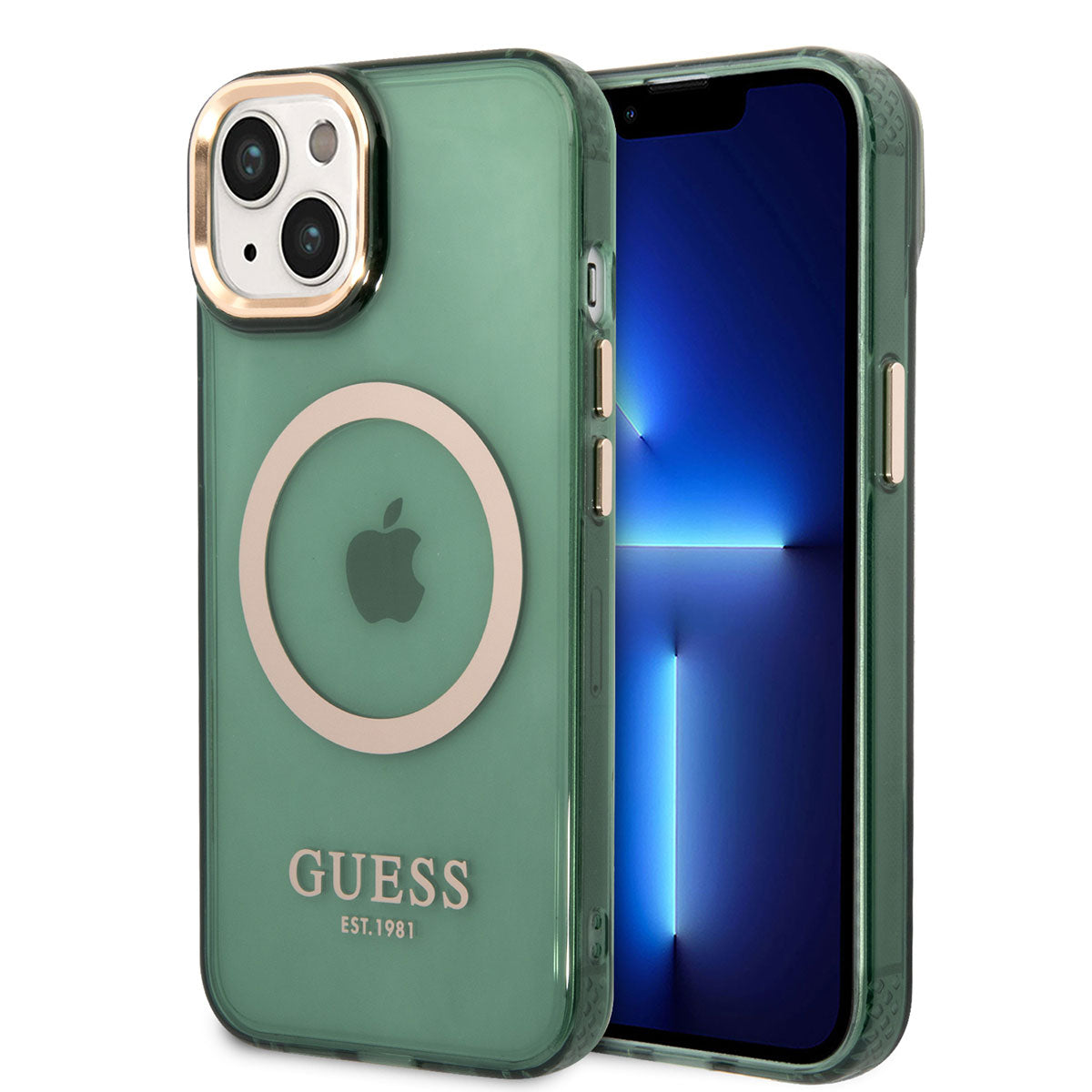 Apple iPhone 14 Kılıf GUESS Magsafe Şarj Özellikli Airbagli Dizayn Kapak Yeşil