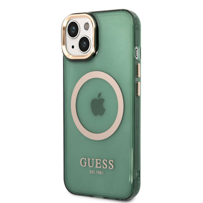 Apple iPhone 14 Kılıf GUESS Magsafe Şarj Özellikli Airbagli Dizayn Kapak Yeşil