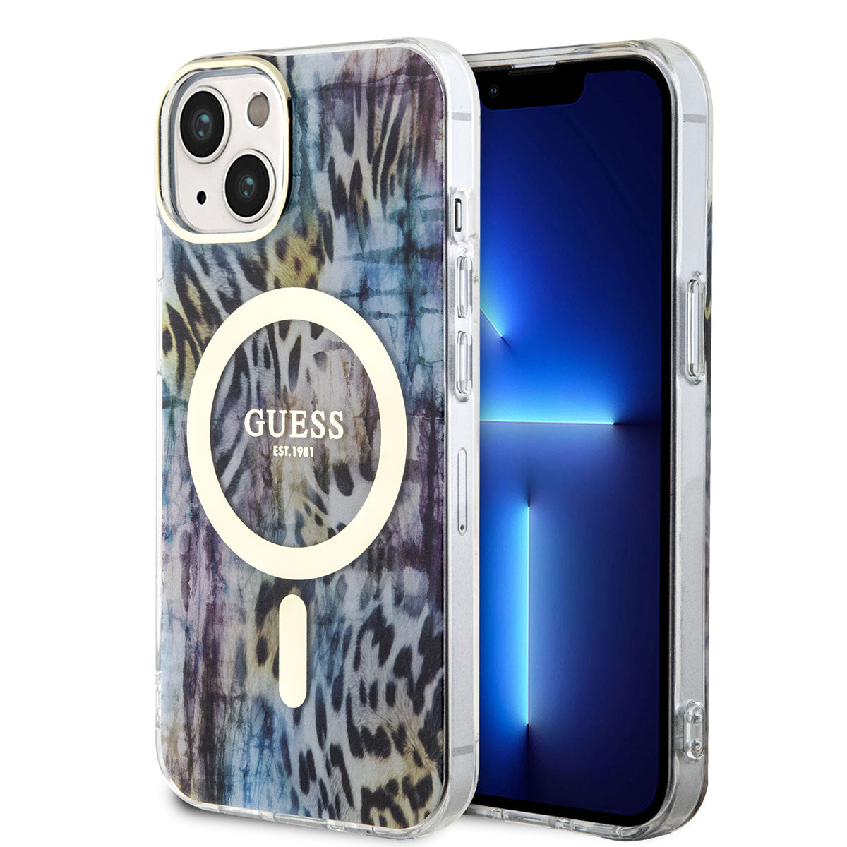 iPhone 14 Kılıf GUESS M-safe Şarj Özellikli Leopar Desenli Kılıf