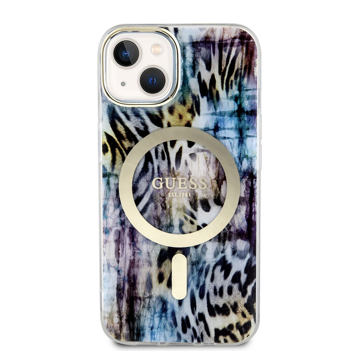Apple iPhone 14 Kılıf GUESS Magsafe Şarj Özellikli Leopar Desenli Kapak Pembe