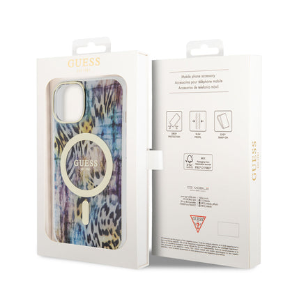 iPhone 14 Kılıf GUESS M-safe Şarj Özellikli Leopar Desenli Kılıf