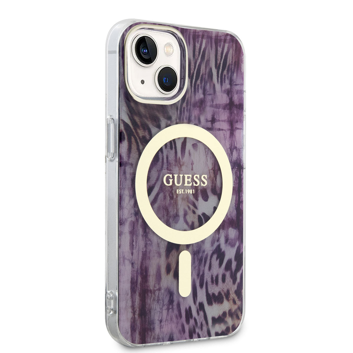 iPhone 14 Kılıf GUESS M-safe Şarj Özellikli Leopar Desenli Kılıf